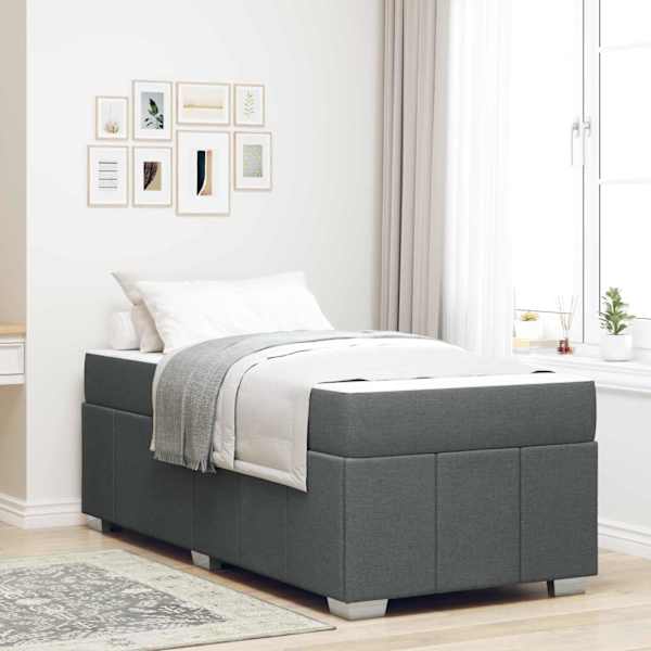 Voodiraam koos madratsiga, tumehall, 120 × 190 cm, kangas — mudel 3398273