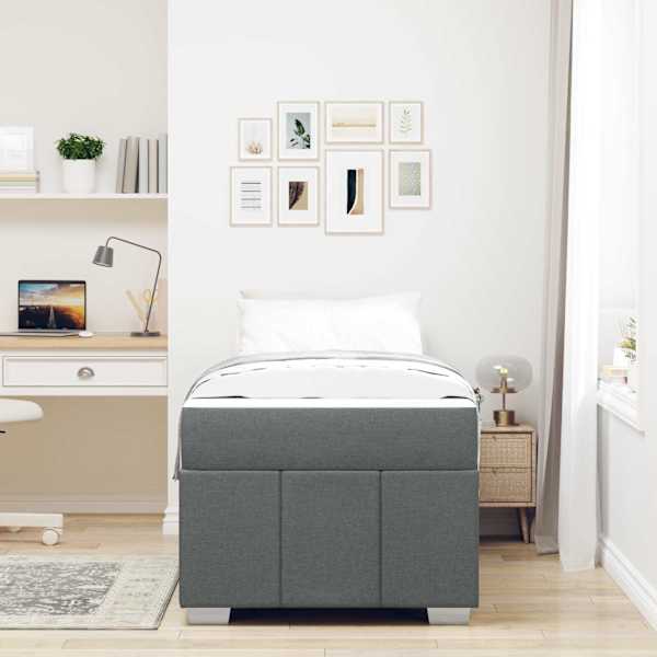 Voodiraam koos madratsiga, tumehall, 120 × 190 cm, kangas — mudel 3398273