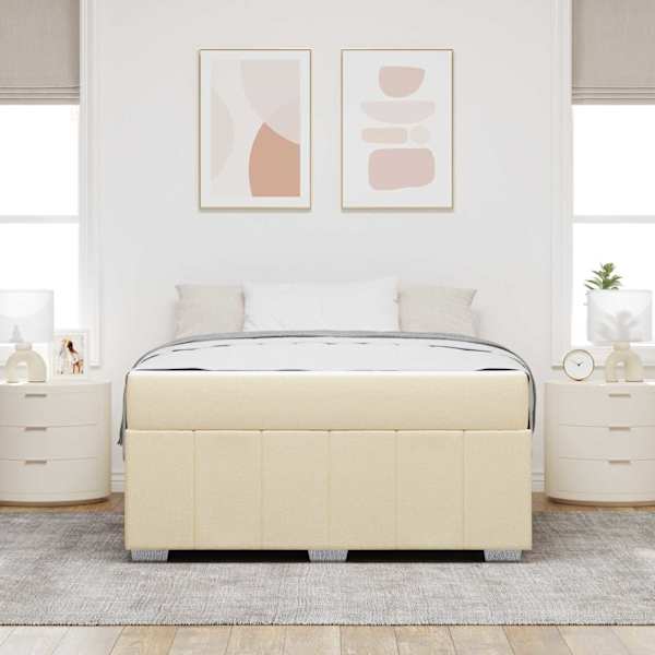 Voodiraam koos madratsiga, kreemjasvalge, 140 × 200 cm, kangas — mudel 3398291