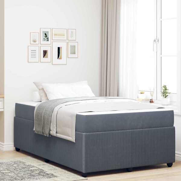 Voodiraam koos madratsiga, tumehall, 120 × 190 cm, kangas — mudel 3398374