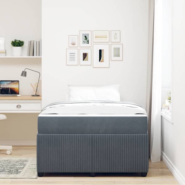 Voodiraam koos madratsiga, tumehall, 120 × 190 cm, kangas — mudel 3398374