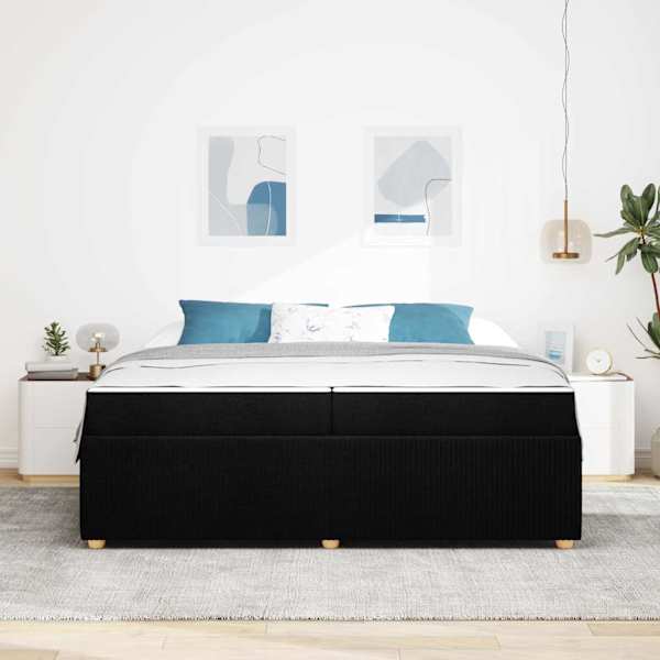 Voodiraam koos madratsiga, must, 200 × 200 cm, kangas — mudel 3398433