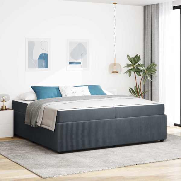 Voodiraam koos madratsiga, tumehall, 200 × 200 cm, kangas — mudel 3398439