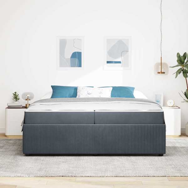 Voodiraam koos madratsiga, tumehall, 200 × 200 cm, kangas — mudel 3398439