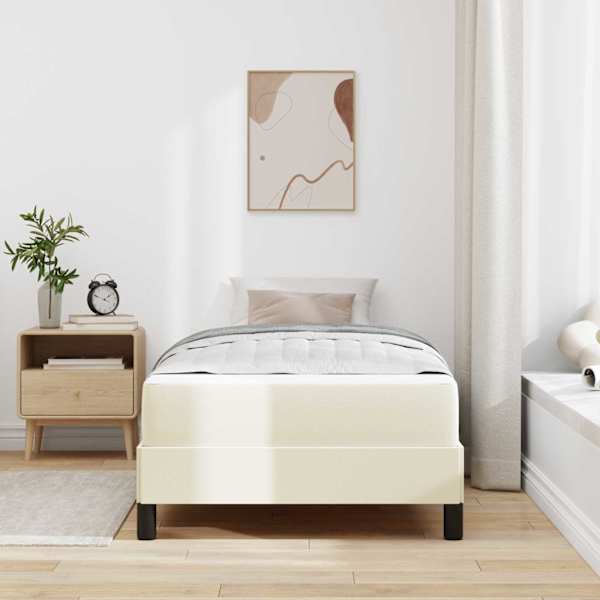 Voodiraam koos madratsiga, kreemjasvalge, 90 × 190 cm, kangas — mudel 3398605