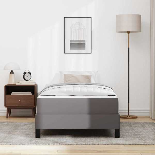 Voodiraam koos madratsiga, hall, 90 × 200 cm, kangas — mudel 3398611