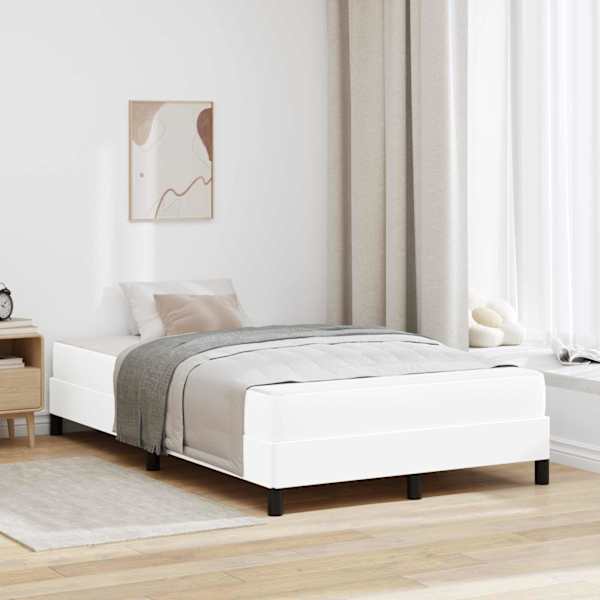 Voodiraam koos madratsiga, puhas valge, 120 × 200 cm, kangas — mudel 3398624