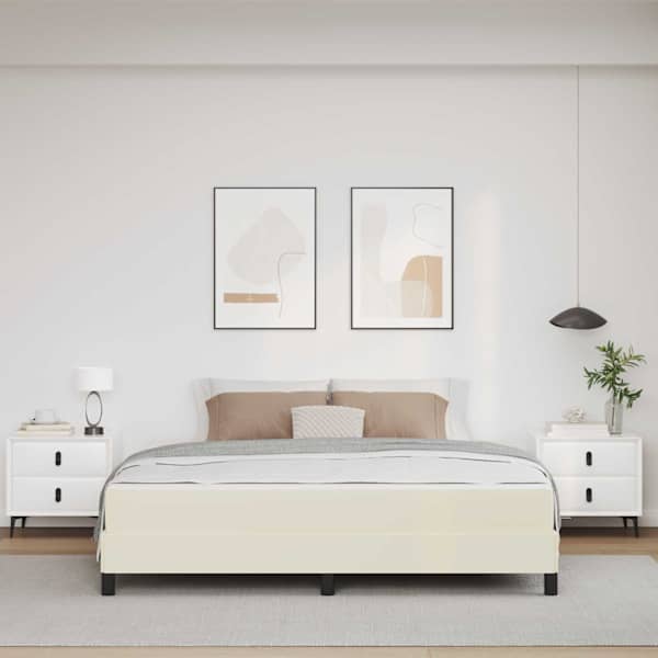 Voodiraam koos madratsiga, kreemjasvalge, 180 × 200 cm, kangas — mudel 3398645