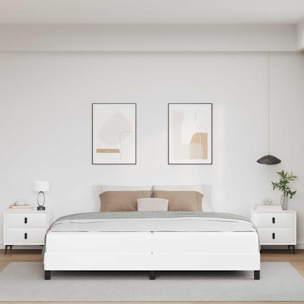 Voodiraam koos madratsiga, puhas valge, 200 × 200 cm, kangas — mudel 3398649