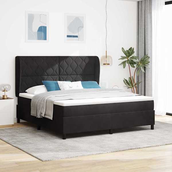 Kontinentaalvoodi koos madratsiga, must, 180 × 200 cm, samet — mudel 3340996