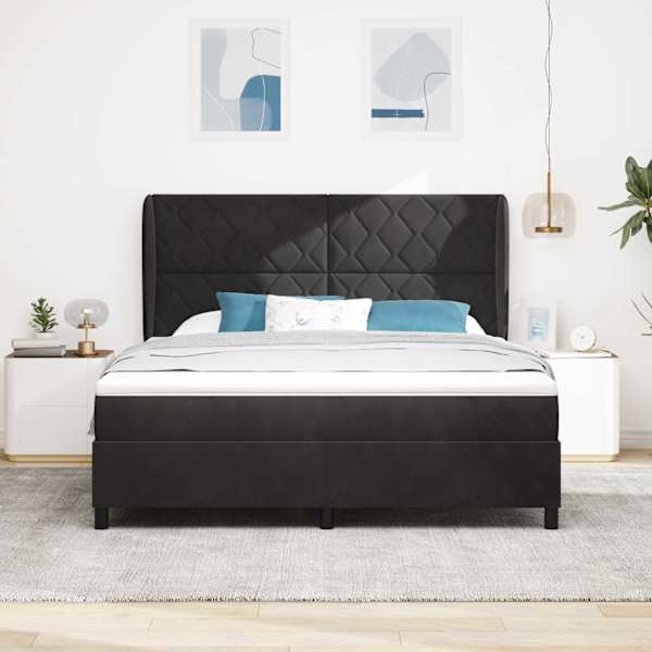 Kontinentaalvoodi koos madratsiga, must, 180 × 200 cm, samet — mudel 3340996