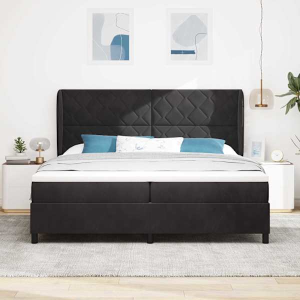 Kontinentaalvoodi koos 2 madratsiga, must, 200 × 200 cm, samet — mudel 3341002