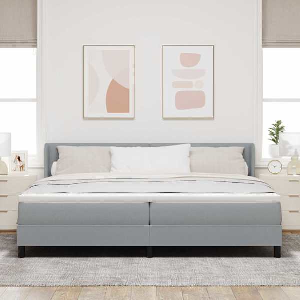 Kontinentaalvoodi koos madratsiga, helehall, 200 × 200 cm, kangas — mudel 3341125