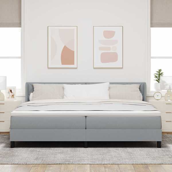 Kontinentaalvoodi koos madratsiga, helehall, 200 × 200 cm, kangas — mudel 3341188