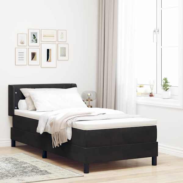Kontinentaalvoodi koos madratsiga, must, 90 × 200 cm, samet — mudel 3341398