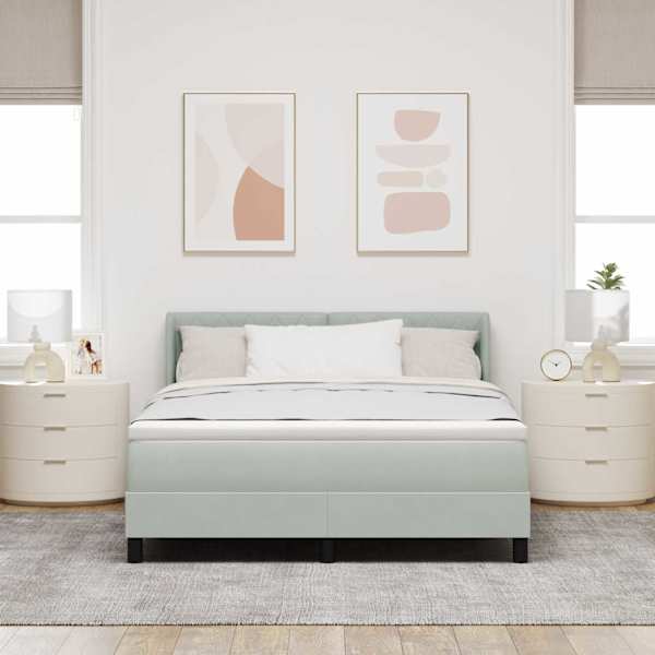 Kontinentaalvoodi koos madratsiga, helehall, 140 × 190 cm, samet — mudel 3341408