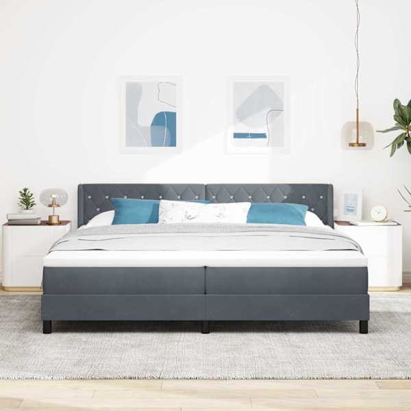 Kontinentaalvoodi koos 2 madratsiga, tumehall, 200 × 200 cm, samet — mudel 3341433
