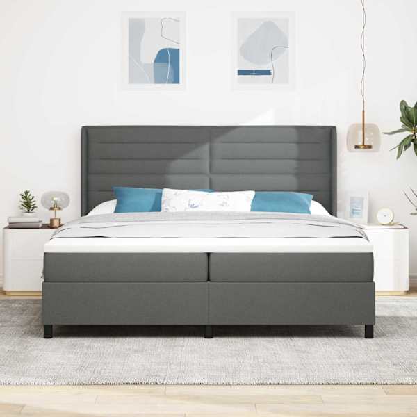 Kontinentaalvoodi koos 2 madratsiga, tumehall, 200 × 200 cm, kangas — mudel 3341603