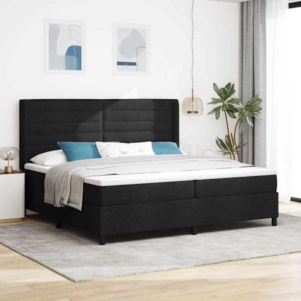 Kontinentaalvoodi koos 2 madratsiga, must, 200 × 200 cm, kangas — mudel 3341604