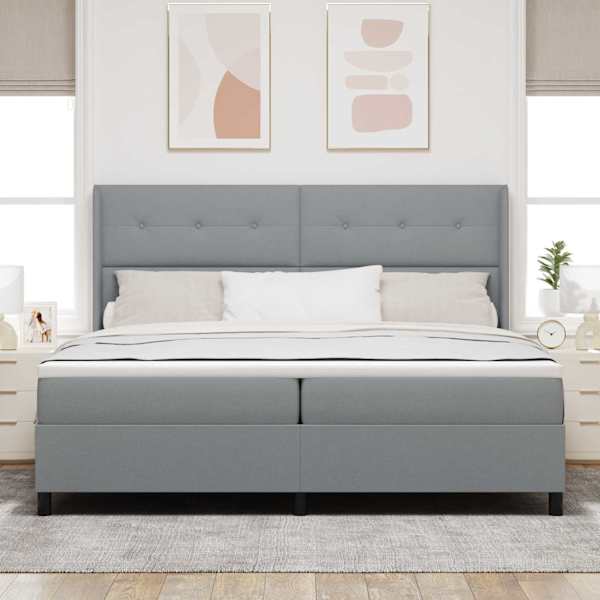 Kontinentaalvoodi koos 2 madratsiga, helehall, 200 × 200 cm, kangas — mudel 3341665