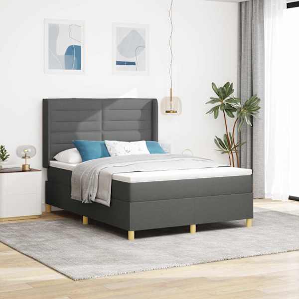 Kontinentaalvoodi koos madratsiga, tumehall, 140 × 190 cm, kangas — mudel 3341764