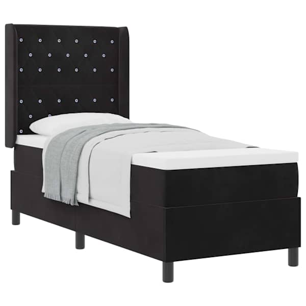 Kontinentaalvoodi koos madratsiga, must, 80 × 200 cm, samet — mudel 3341926