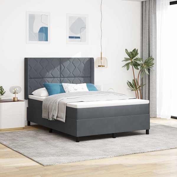Kontinentaalvoodi koos madratsiga, tumehall, 140 × 200 cm, samet — mudel 3342063