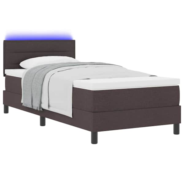 LED-valgustusega kontinentaalvoodi koos madratsiga, tumepruun, 90 × 200 cm, kangas — mudel 3342103