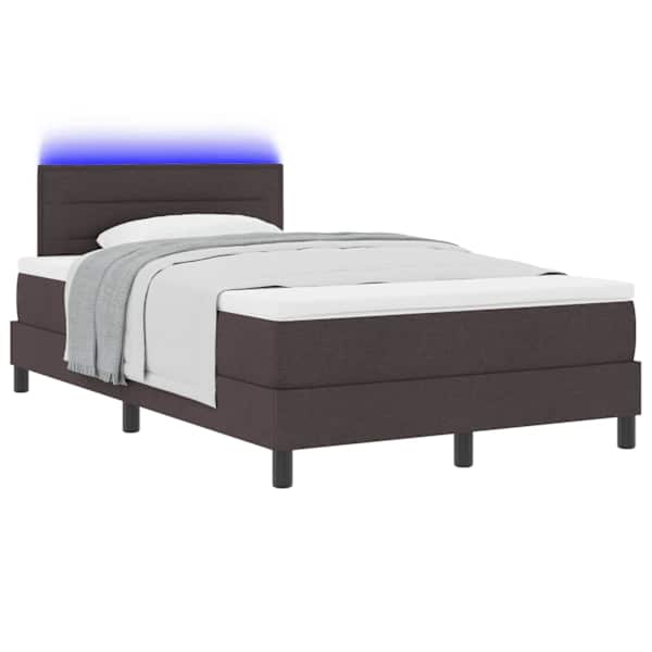 LED-valgustusega kontinentaalvoodi koos madratsiga, tumepruun, 120 × 190 cm, kangas — mudel 3342117