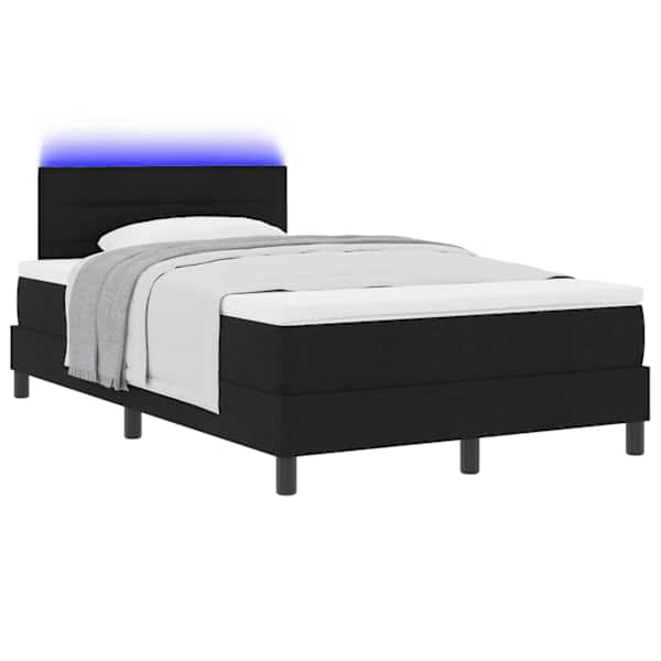 LED-valgustusega kontinentaalvoodi koos madratsiga, must, 120 × 200 cm, kangas — mudel 3342123
