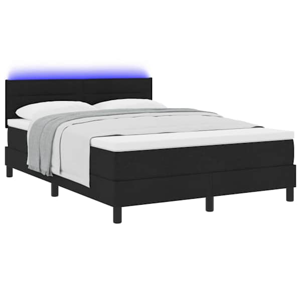 LED-valgustusega kontinentaalvoodi koos madratsiga, must, 160 × 200 cm, kangas — mudel 3342144