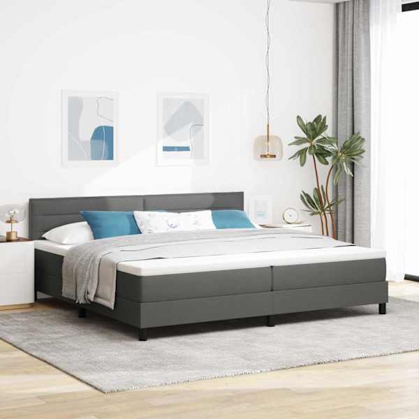 LED-valgustusega kontinentaalvoodi koos 2 madratsiga, tumehall, 200 × 200 cm, kangas — mudel 3342157