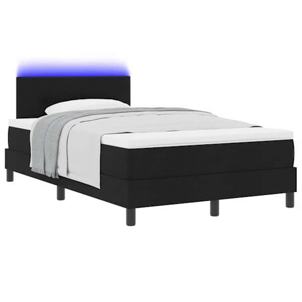 LED-valgustusega kontinentaalvoodi koos madratsiga, must, 120 × 190 cm, kangas — mudel 3342193