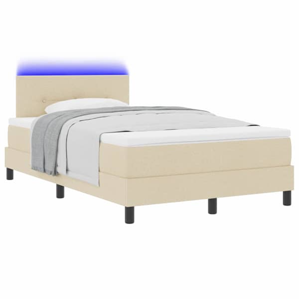 LED-valgustusega kontinentaalvoodi koos madratsiga, kreemjasvalge, 120 × 190 cm, kangas — mudel 3342196