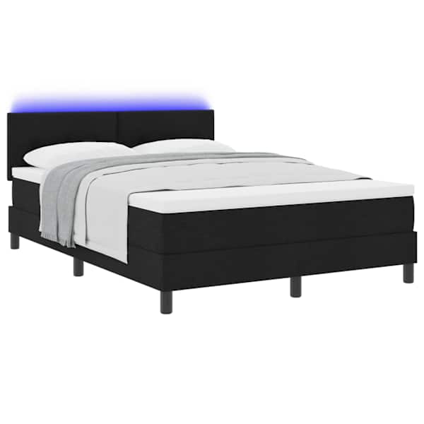 LED-valgustusega kontinentaalvoodi koos madratsiga, must, 160 × 200 cm, kangas — mudel 3342221