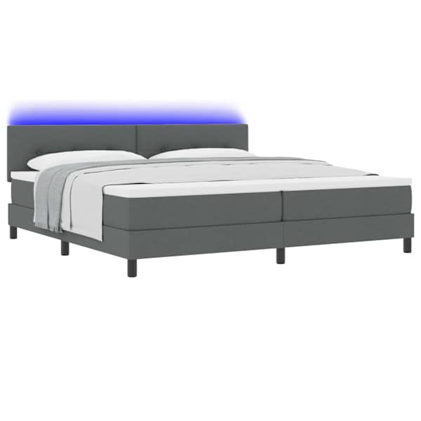 LED-valgustusega kontinentaalvoodi koos 2 madratsiga, tumehall, 200 × 200 cm, kangas — mudel 3342234