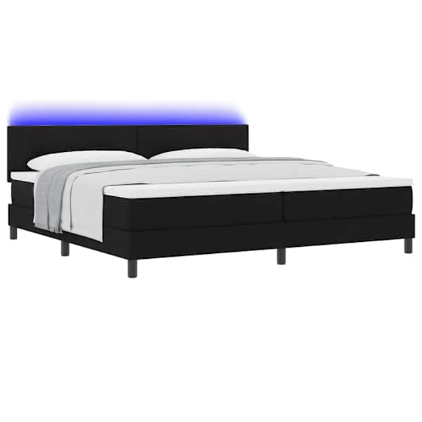LED-valgustusega kontinentaalvoodi koos 2 madratsiga, must, 200 × 200 cm, kangas — mudel 3342235