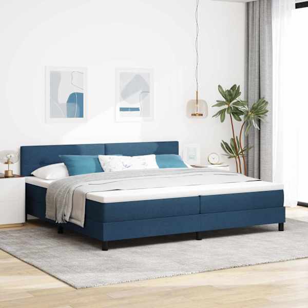 LED-valgustusega kontinentaalvoodi koos madratsiga, sinine, 200 × 200 cm, kangas — mudel 3342239
