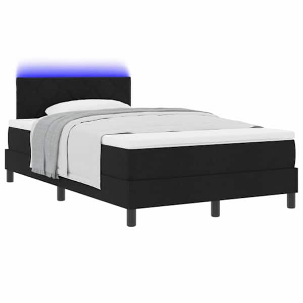 LED-valgustusega kontinentaalvoodi koos madratsiga, must, 120 × 190 cm, kangas — mudel 3342270