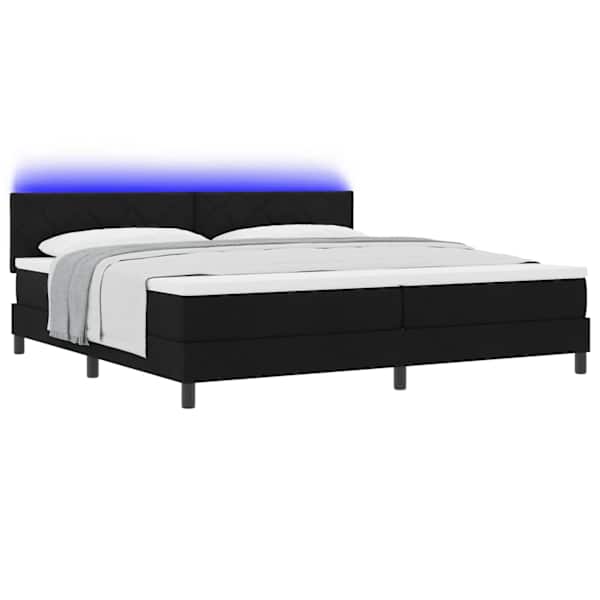 LED-valgustusega kontinentaalvoodi koos 2 madratsiga, must, 200 × 200 cm, kangas — mudel 3342312