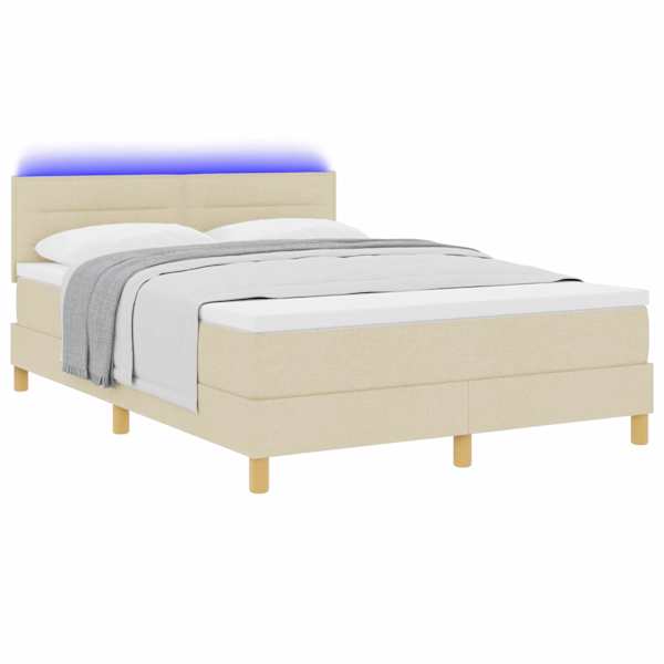 LED-valgustusega kontinentaalvoodi koos madratsiga, kreemjasvalge, 140 × 190 cm, kangas — mudel 3342364