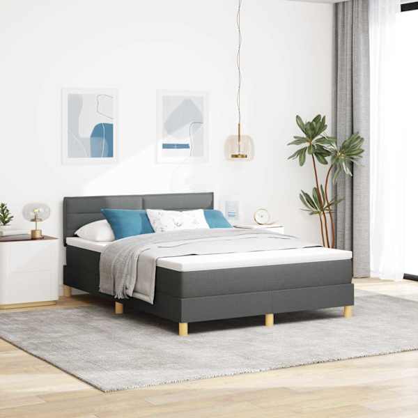 LED-valgustusega kontinentaalvoodi koos madratsiga, tumehall, 160 × 200 cm, kangas — mudel 3342374