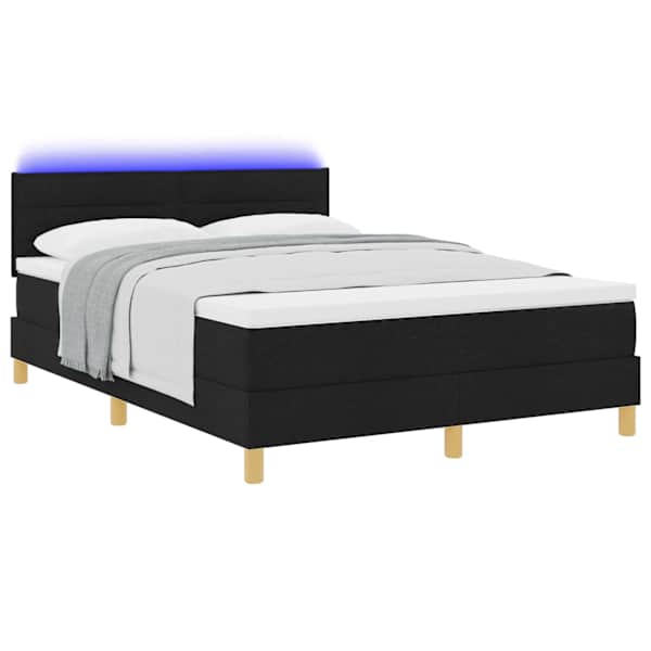 LED-valgustusega kontinentaalvoodi koos madratsiga, must, 160 × 200 cm, kangas — mudel 3342375