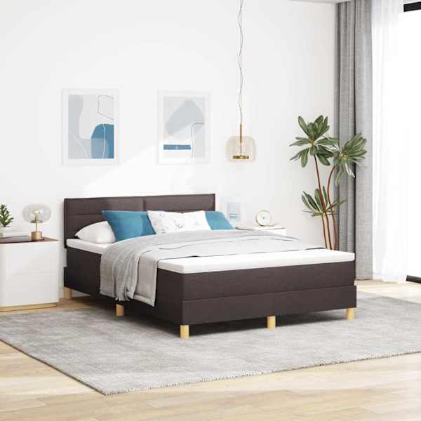 LED-valgustusega kontinentaalvoodi koos madratsiga, tumepruun, 160 × 200 cm, kangas — mudel 3342376