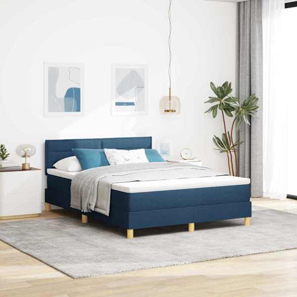 LED-valgustusega kontinentaalvoodi koos madratsiga, sinine, 160 × 200 cm, kangas — mudel 3342379