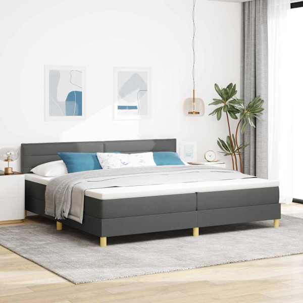 LED-valgustusega kontinentaalvoodi koos 2 madratsiga, tumehall, 200 × 200 cm, kangas — mudel 3342388
