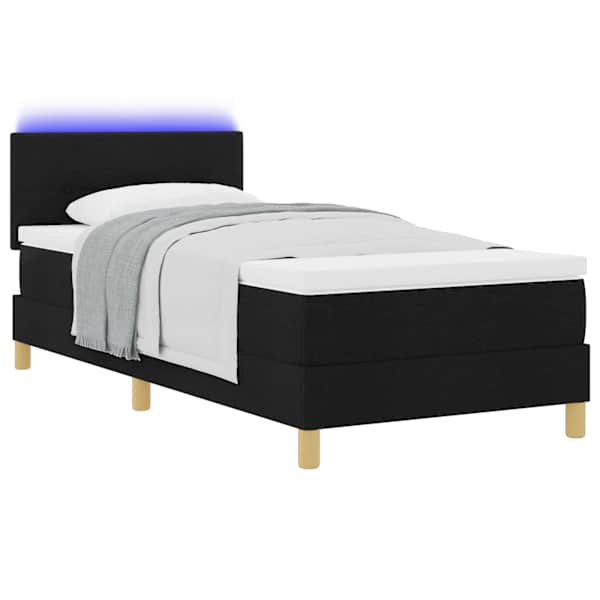 LED-valgustusega kontinentaalvoodi koos madratsiga, must, 90 × 190 cm, kangas — mudel 3342403