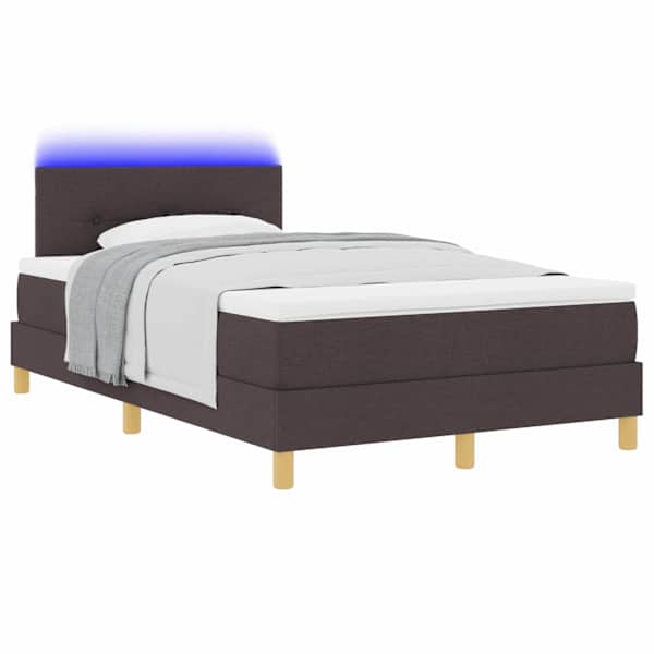 LED-valgustusega kontinentaalvoodi koos madratsiga, tumepruun, 120 × 190 cm, kangas — mudel 3342425