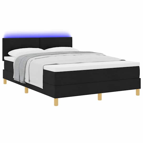 LED-valgustusega kontinentaalvoodi koos madratsiga, must, 140 × 200 cm, kangas — mudel 3342445