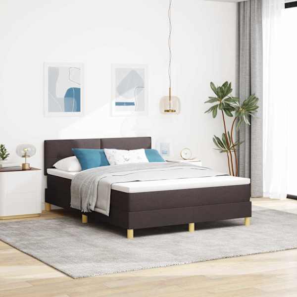 LED-valgustusega kontinentaalvoodi koos madratsiga, tumepruun, 140 × 200 cm, kangas — mudel 3342446